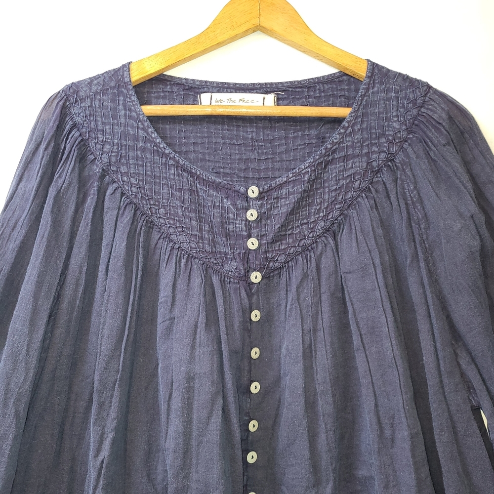 We The Free Navy Blue Smocked Button-Front Peasant Blouse - Picture 9 of 9